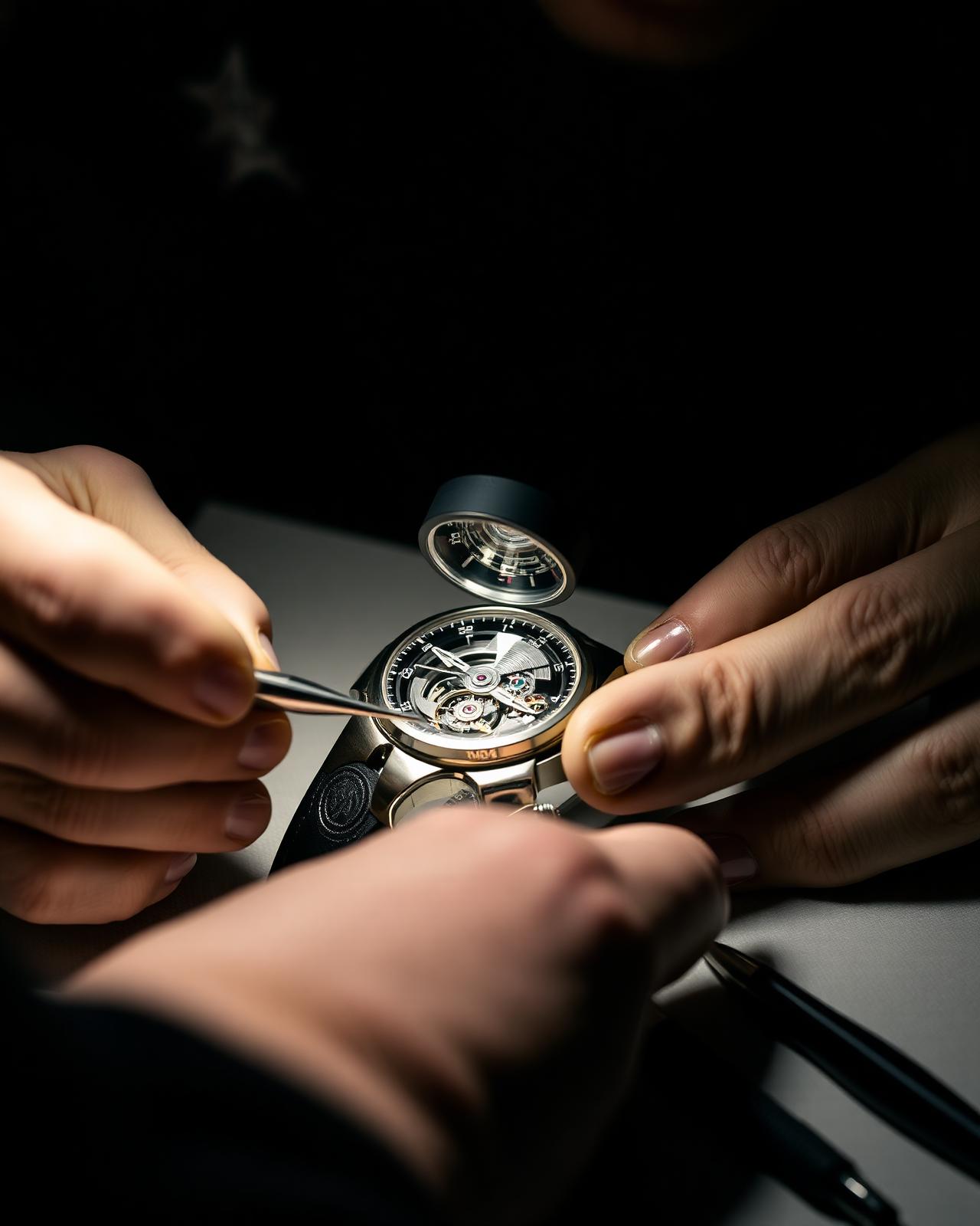 Master watchmaker inspecting a luxury timepiece movement